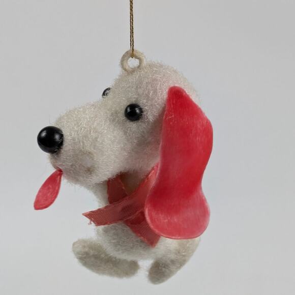 5 Vintage White Felted Snoopy Style Dog Christmas Tree Ornament Ears Tongue RARE - Picture 7 of 16